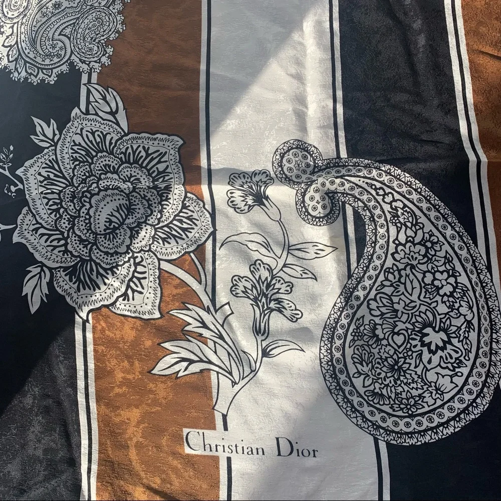 CHRISTIAN DIOR Large Floral & Paisley Silk Scarf *VINTAGE*